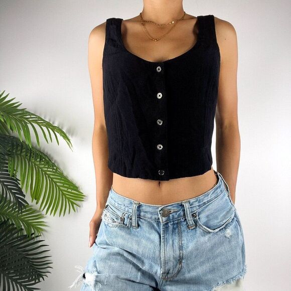 Women's Free People Black Grunge Steampunk Corset Vest Sleeveless Crop Top / 12 - Picture 1 of 6